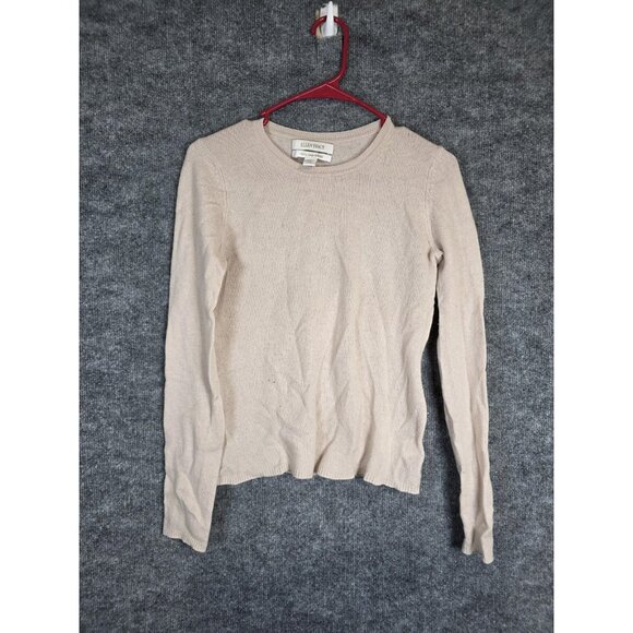 Ellen Tracy Sweater Womens Medium Beige 100% Cashmere Crewneck Pullover Knit - Picture 1 of 11